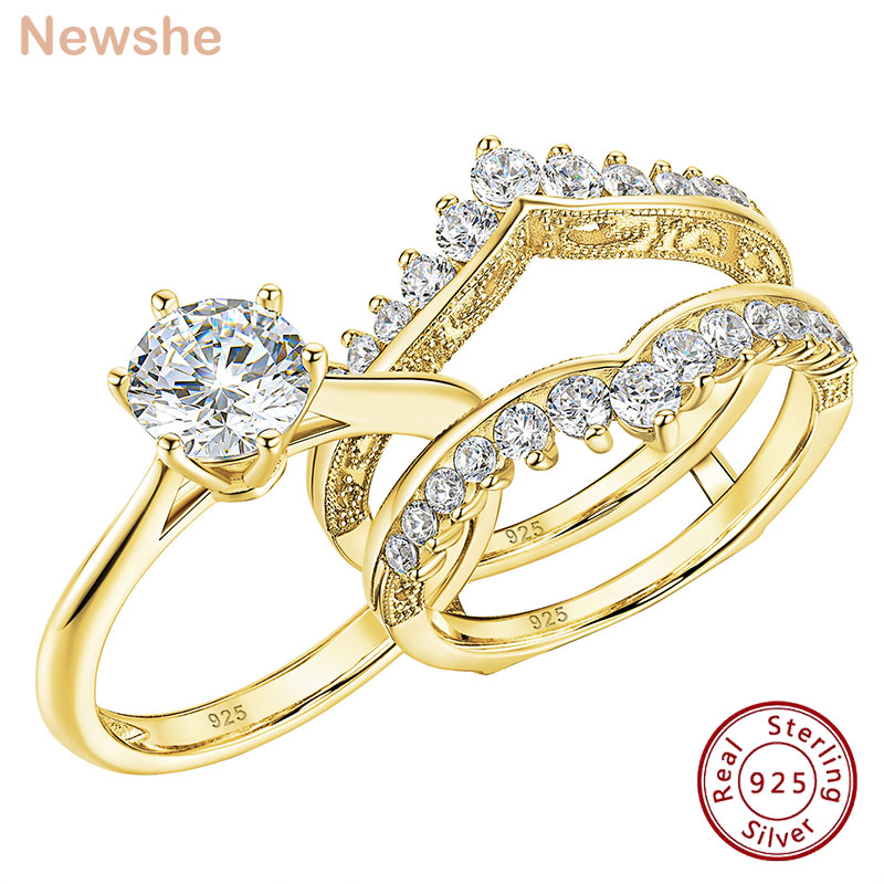 Moissanite Engagement Ring 1 Carat - Комплект обручальных колец Newshe из позолоченного