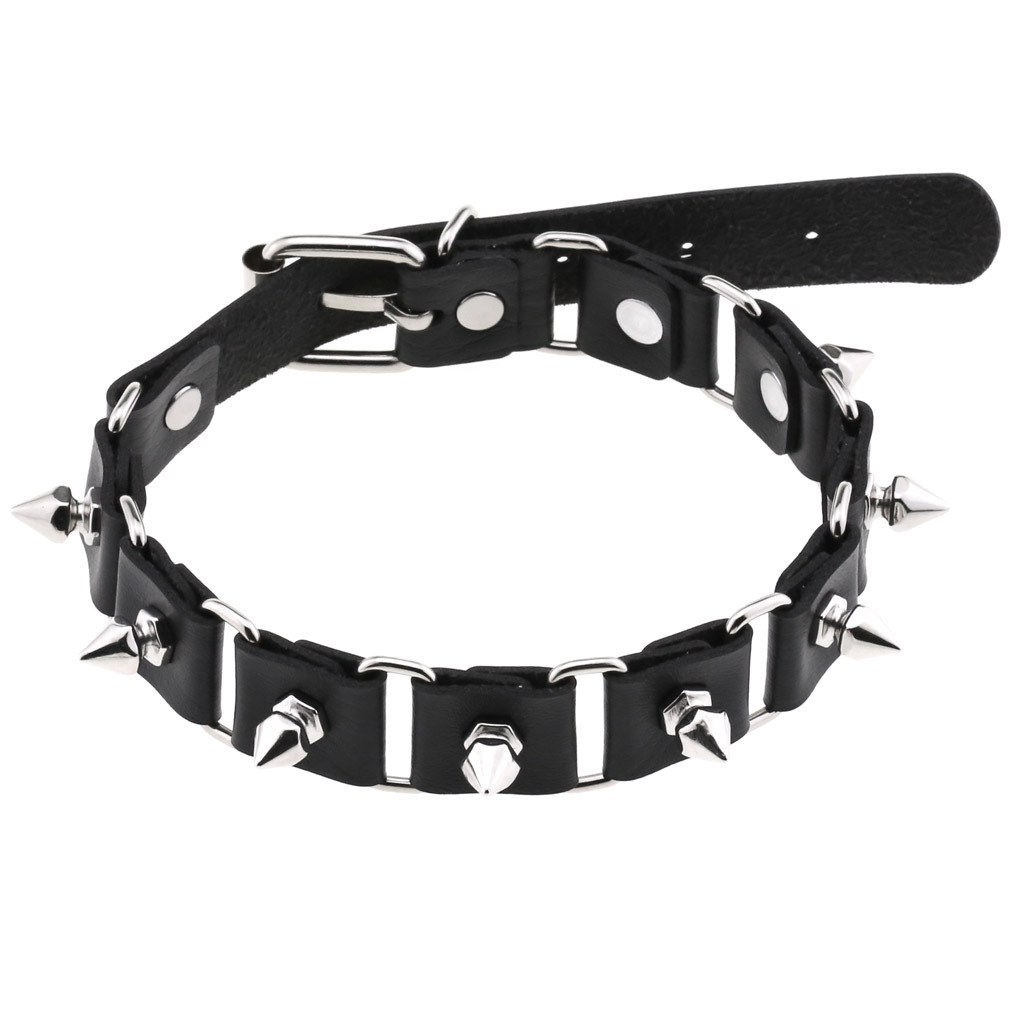 Goth Punk Spike Choker - Черные кожаные ожерелья-чокер с воротником в