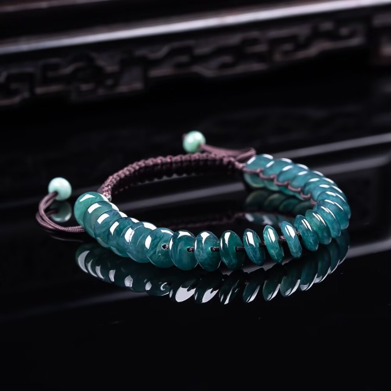 Bracelets - Натуральный браслет из бусин изумрудно-голубого жадеита