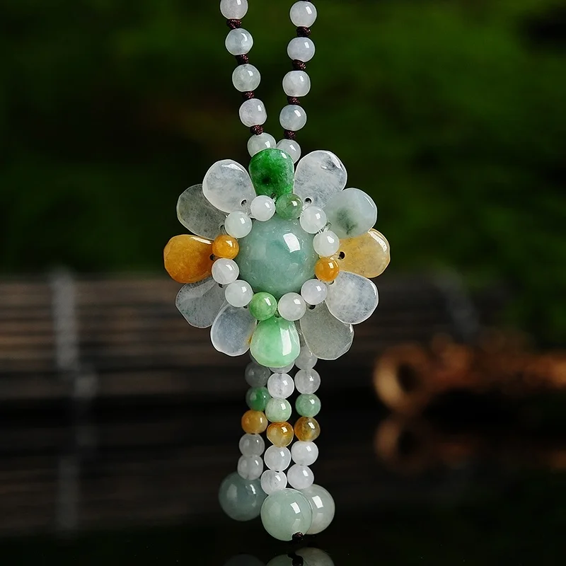 Necklaces - Сертифицированный бирманский нефритовый кулон с подсолнухом