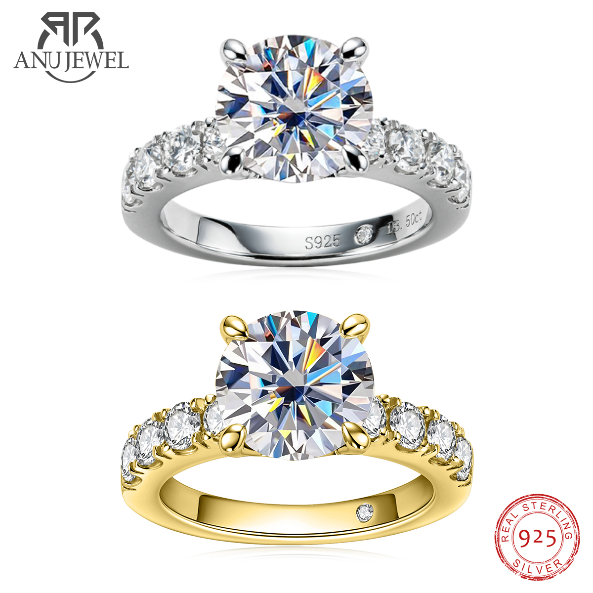 Moissanite Engagement Ring 1 Carat - AnuJewel 4.3ctw D Цвет Муассанит Обручальные