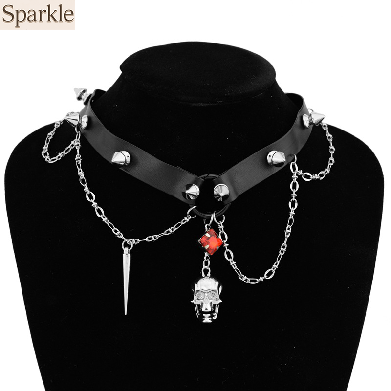 Кожаное колье с темным черепом – обзор и цена Goth Punk Spike Choker