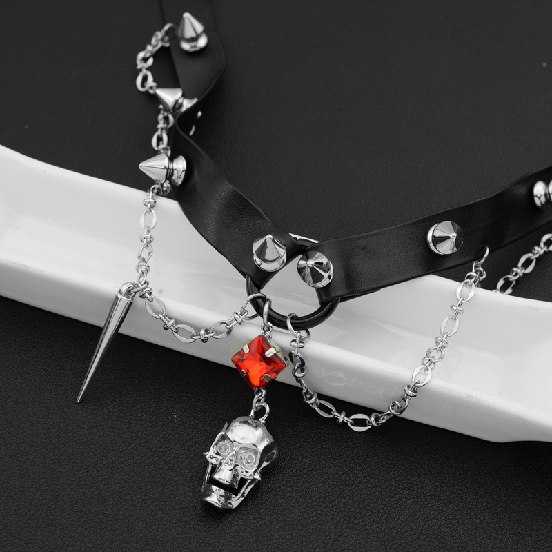 Кожаное колье с темным черепом – обзор и цена Goth Punk Spike Choker