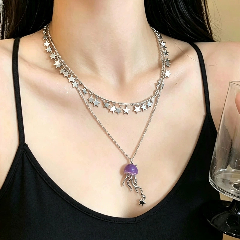 Милый фиолетовый кулон-медуза  – обзор и цена Layered Pendant Necklace Aesthetic