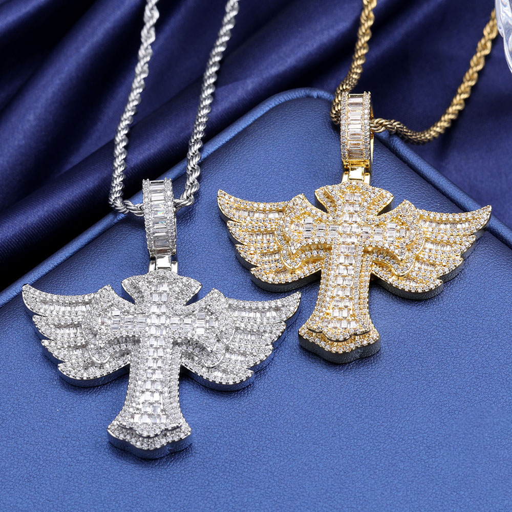 Хип-хоп полный бриллиант 18 ка – обзор и цена Cross Pendant Necklace Gold